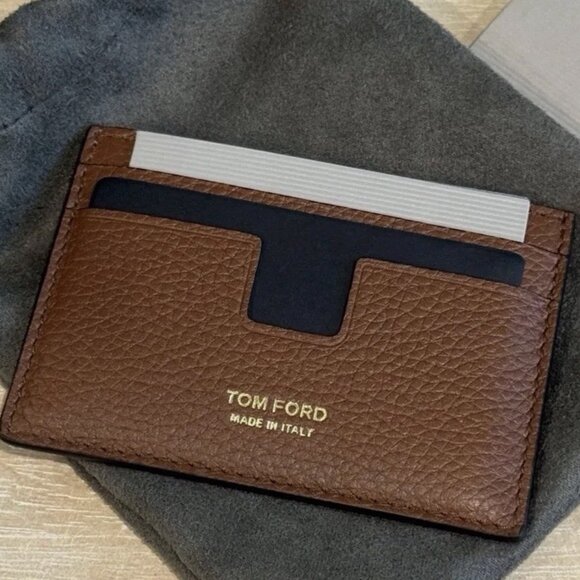 TOM FORD Tan Grain Leather Classic Card Holder
